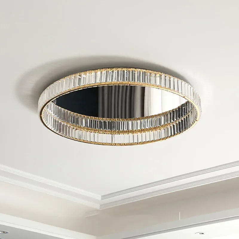Afralia™ Gold Steel LED Dimmable Ceiling Lights Luxury Crystal Fixture