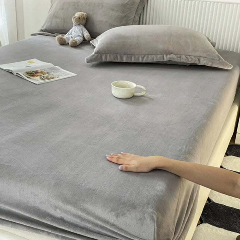 Afralia™ Winter Milk Velvet Fitted Sheet - Thick Plush Mattress Protector for Bed