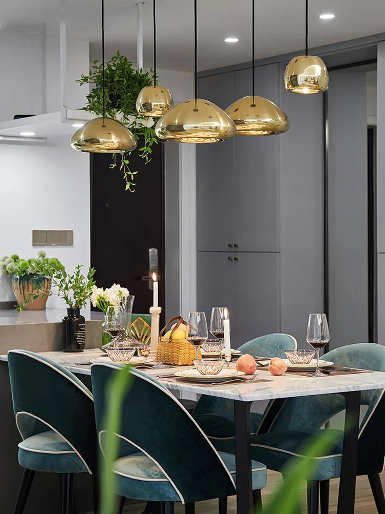 Afralia™ Glass Gold Ceiling Pendant Lamps LED Dining Bar Kitchen Lighting Fashion Lustres