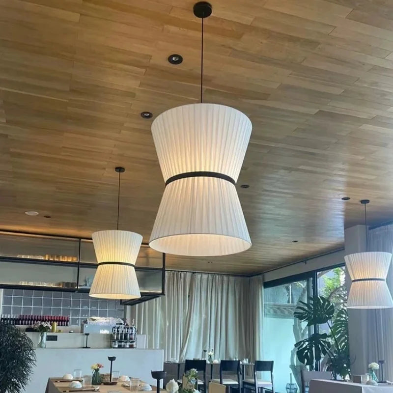 Afralia™ White Fabric LED Pendant Chandelier, Minimalist Living Room Ceiling Light