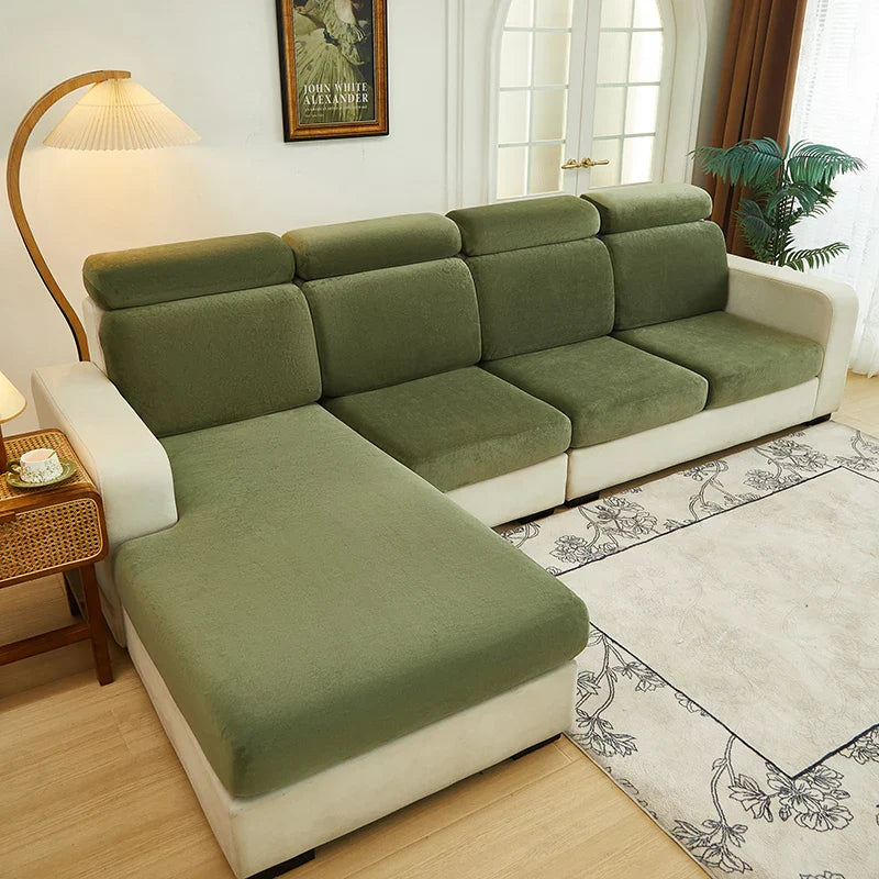 Afralia™ Velvet Sofa Cover: Single Loveseat L-shaped Protector in Polar Fleece Stretch Fabric.