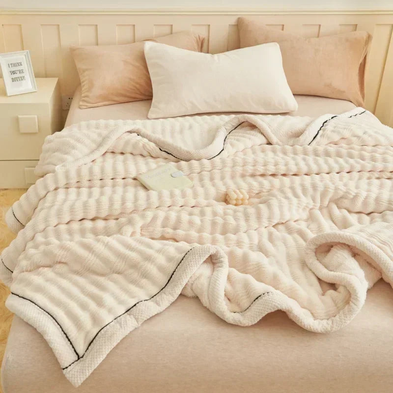 Afralia™ Fluffy Rabbit Plush Warm Blanket for Bed, Soft & Cozy Autumn Winter Comfort