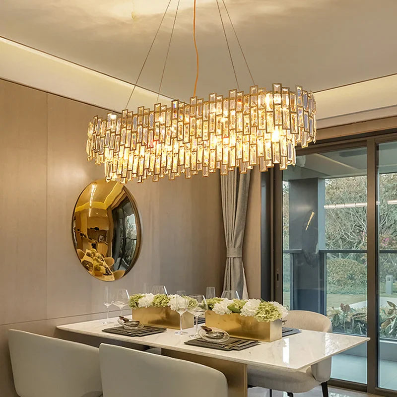 Afralia™ Crystal Pendant Chandelier: Elegant Lighting for Living & Dining Rooms