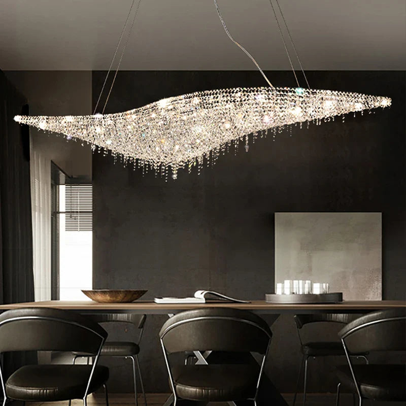Afralia™ Chrome K9 Crystal Chandelier, Round LED Dining Room Ceiling Light