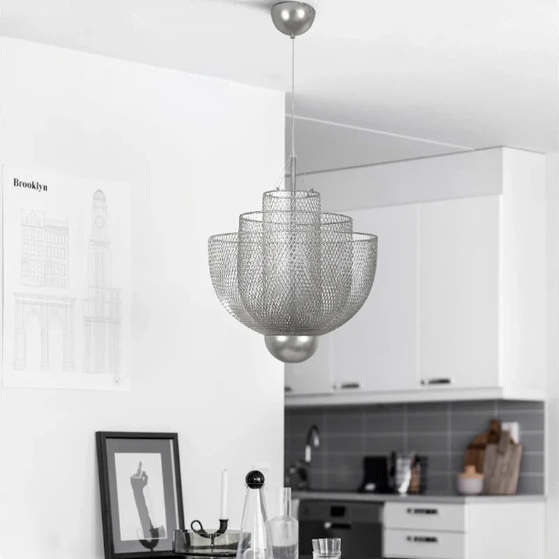 Afralia™ Meshmatics Chandelier: Modern Metal Cage LED Dimmable Indoor Light for Dining Room & Restaurant