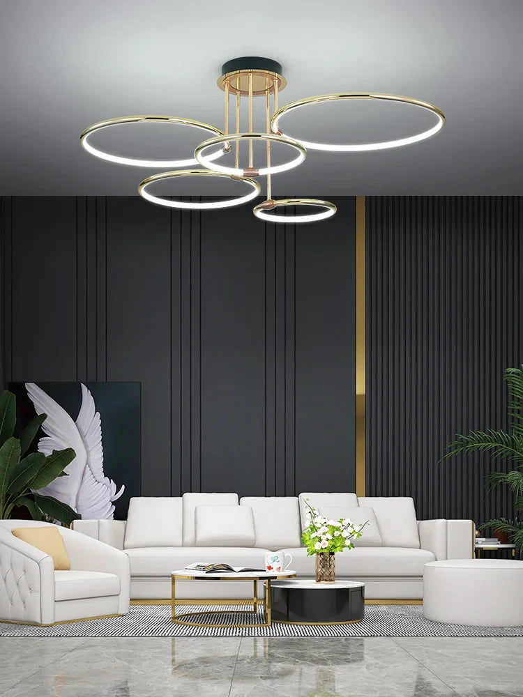 Afralia™ Gold Luxury Ring Pendant Chandelier for Modern Villa and Home Decor