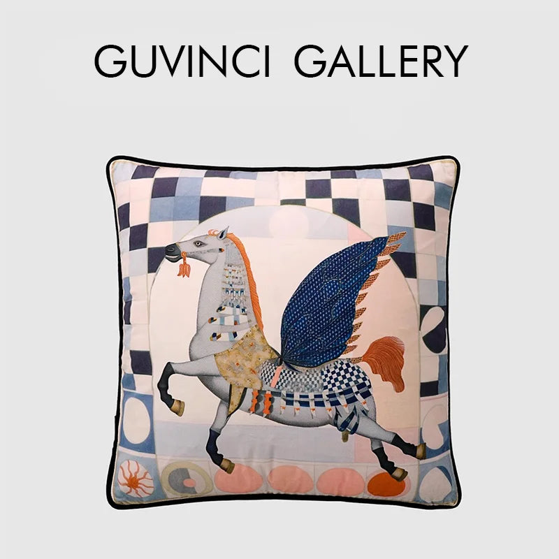 Afralia™ Circus Horse Print Velvet Cushion Cover in Various Sizes