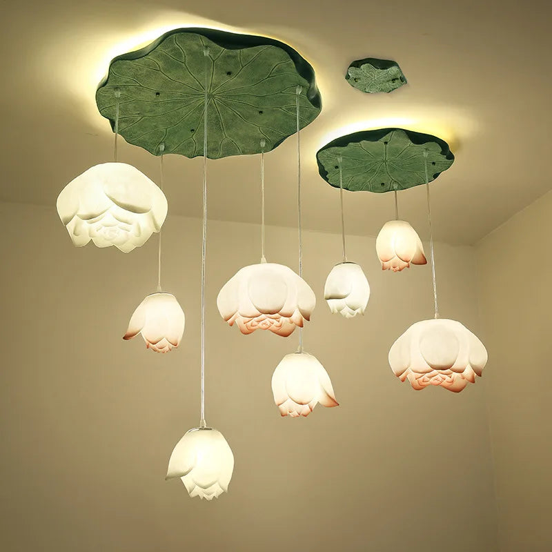 Afralia™ Lotus Glass Pendant Lamp: Elegant Pink Lotus Lighting for Home Decor