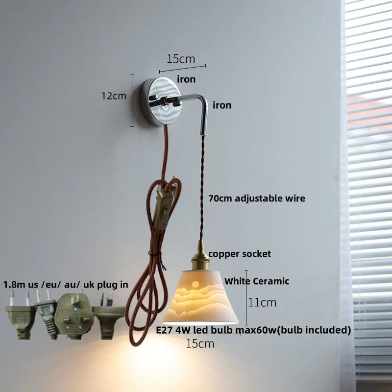 Afralia™ Ceramic LED Wall Sconce Modern Nordic Design Adjustable Pull Chain Switch WC Mirror Light