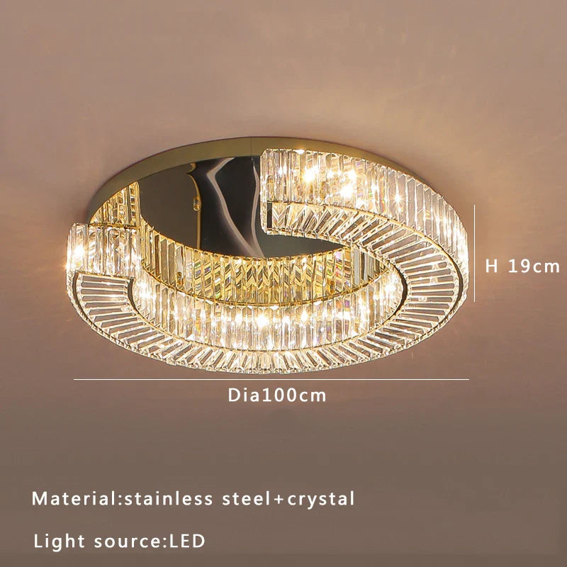 Afralia™ Crystal Luxe C-Shape LED Ceiling Lamp Gold Finish