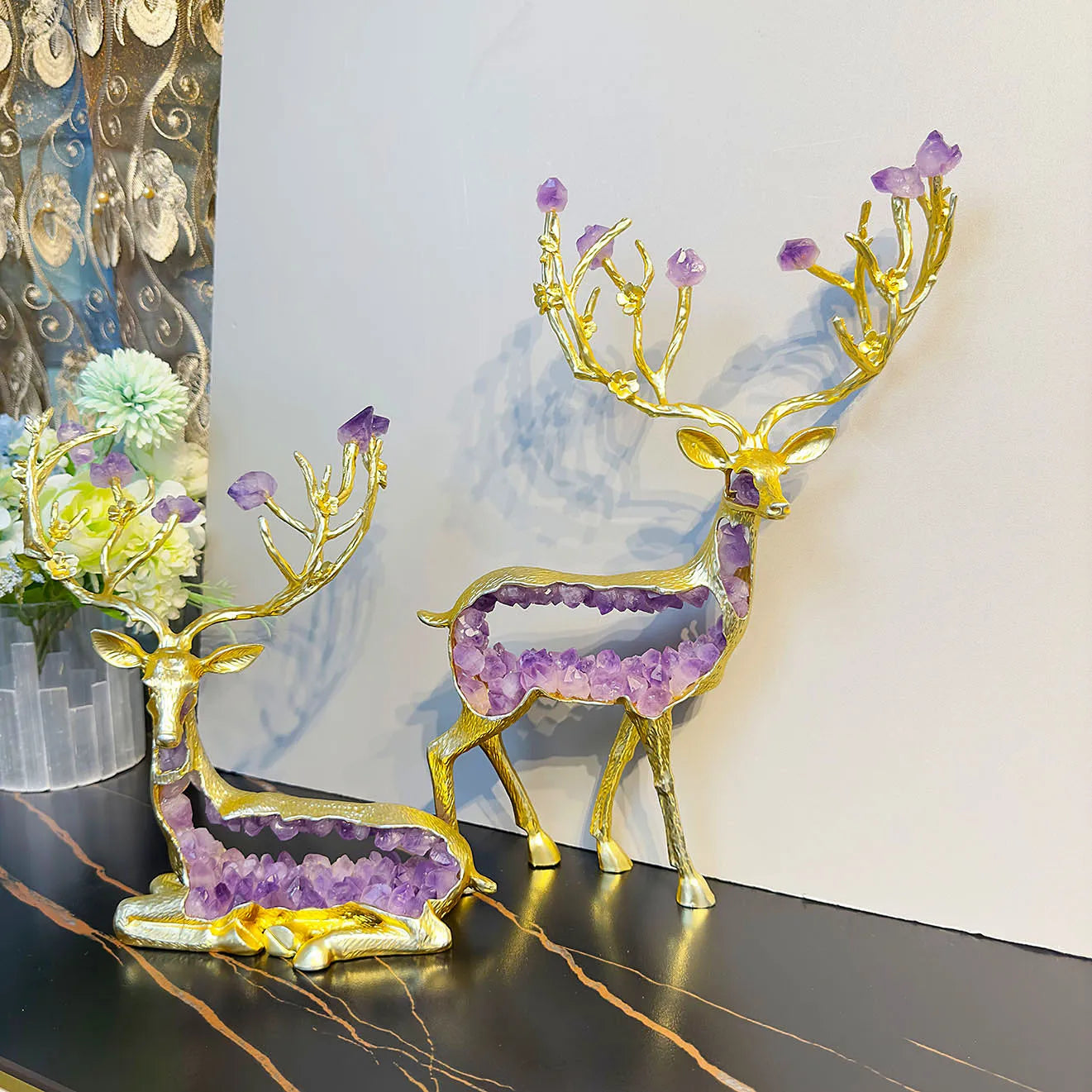 Afralia™ Amethyst Deer Statue | Simulated Crystal Animal Sculpture for Home Décor