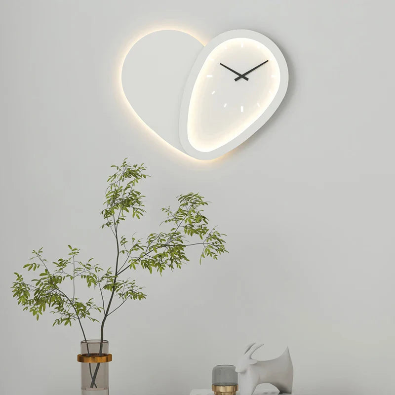 Afralia™ Love Shaped Clock Wall Lamp Sconce Dimmable Indoor Bedroom Lighting