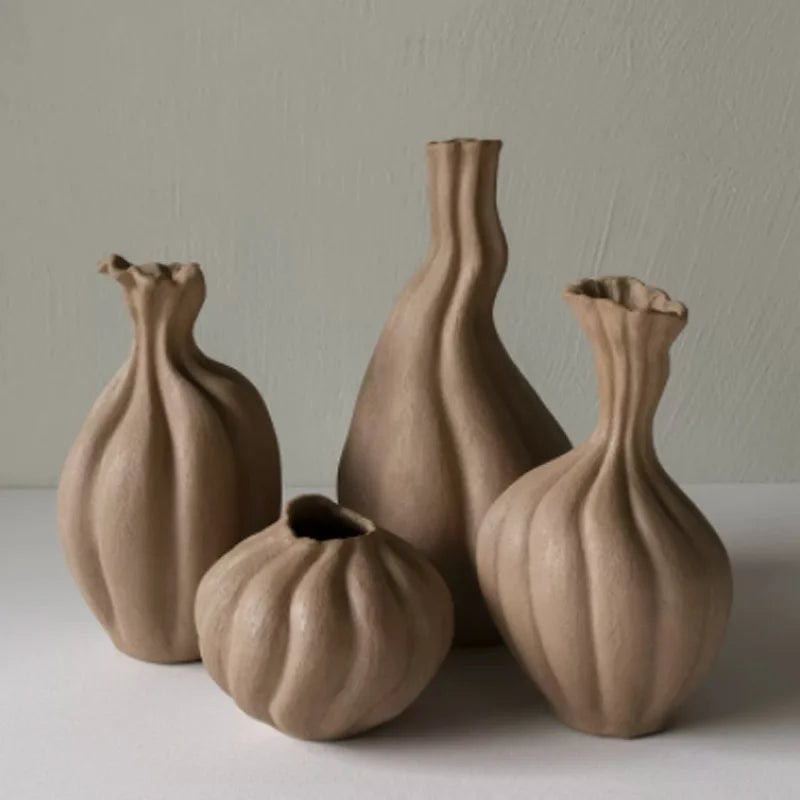 Afralia™ Handcrafted Ceramic Striped Vase for Floral Arrangements