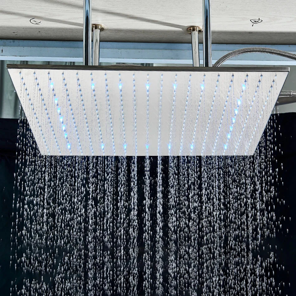 Afralia™ 24" Chrome LED Rain Shower Head Ceiling Mounted Top Sprayer & Arm