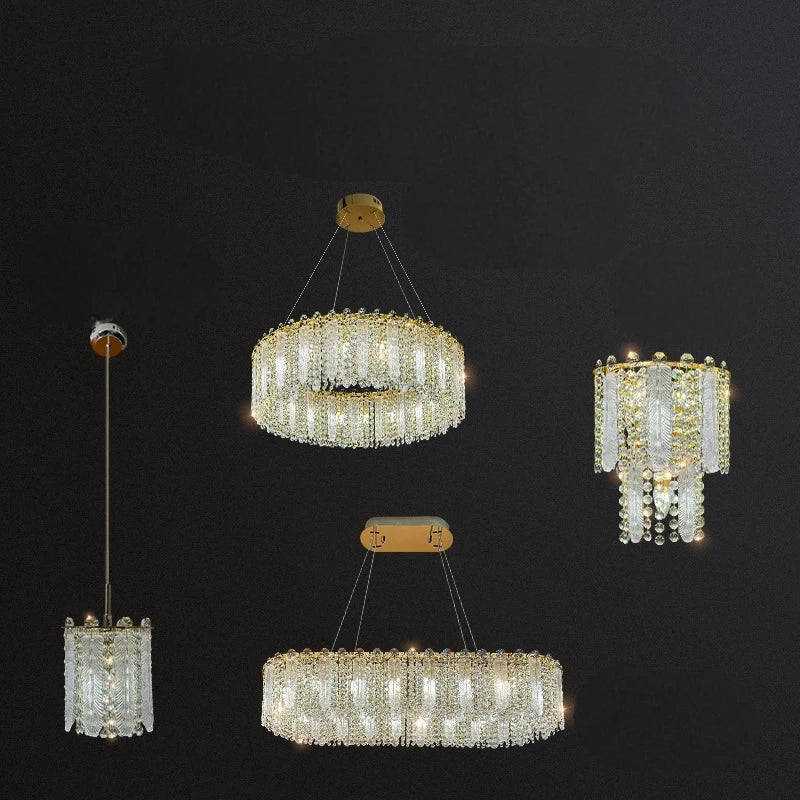 Afralia™ Gold Feather Crystal Tassel Chandelier & Ceiling Light Fixture
