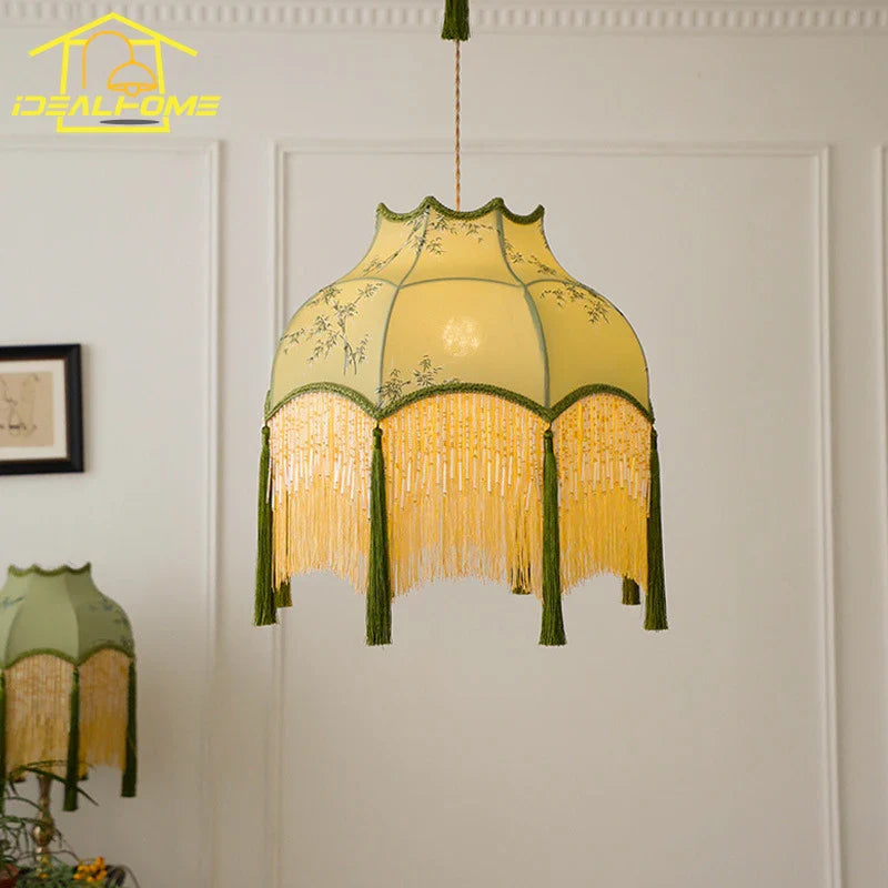 Afralia™ Vintage Copper Fabric Art Pendant Lights LED E27 Gold Lustre for Living Room
