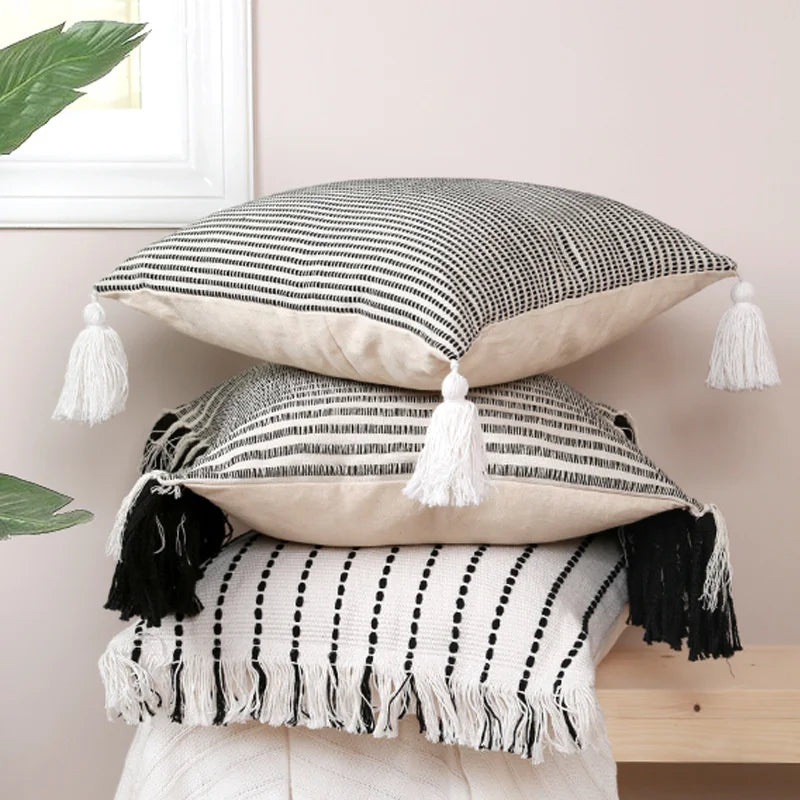 Afralia™ Boho Jacquard Flower Throw Pillow Case with Tassels - Home Sofa Decor