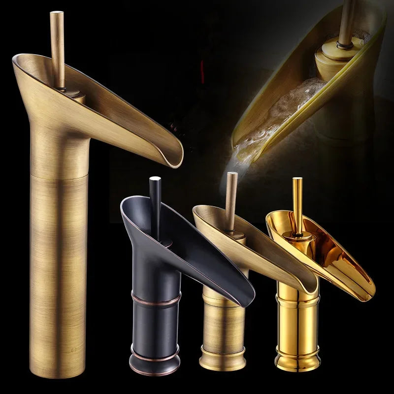 Afralia™ Wine Glass Waterfall Basin Faucet - Antique Brass Single Lever Bathroom Mixer