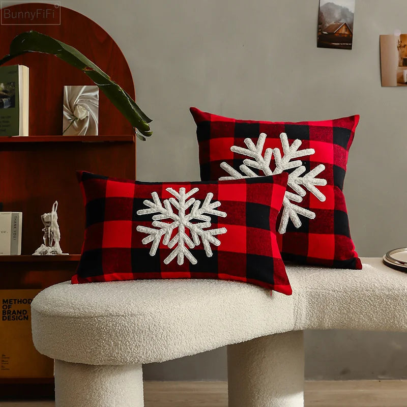 Afralia™ Christmas Plaid Cushion Cover in Red Black Check for Home Sofa Bed