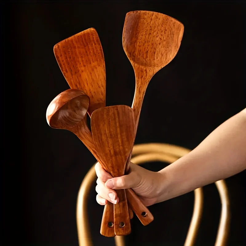 Afralia™ 4-Piece Wooden Kitchen Utensil Set | Eco-Friendly Cooking Spoons and Spatula