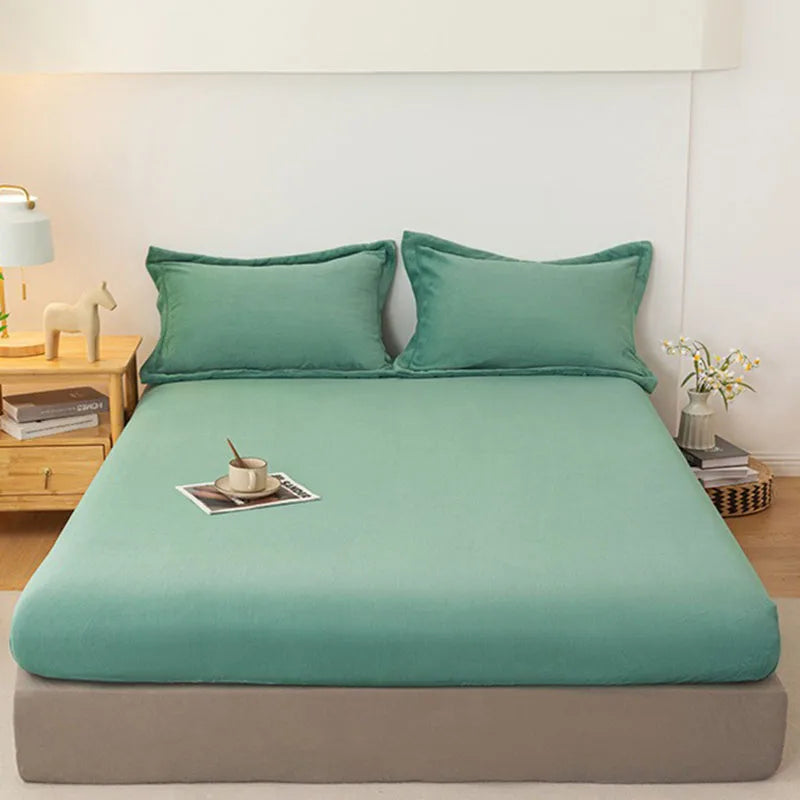 Afralia™ Tafu Velvet Fitted Sheet Coral Fleece Anti-Slip Bed Cover Grid Jacquard