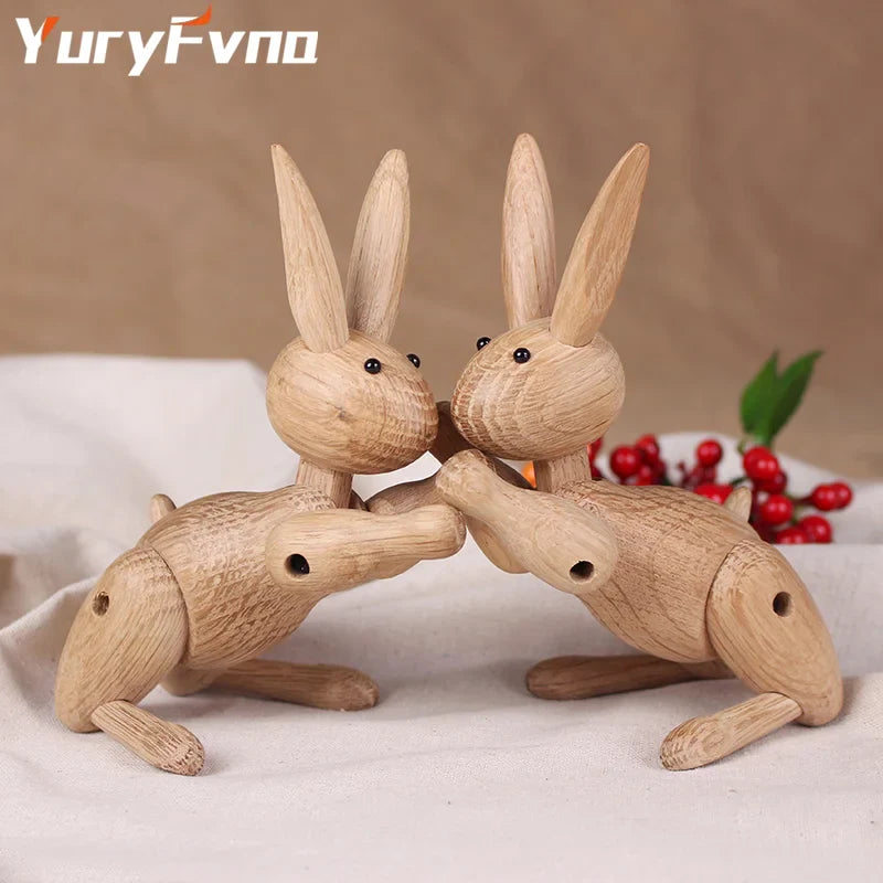 Afralia™ Nordic Danish Wood Carving Miss Rabbit Statue Joint Puppet Decoration Home Decor