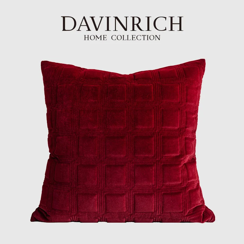 Afralia™ Vintage Bordeaux Red Velvet Throw Pillow Cover for Sofa Couch Armchair