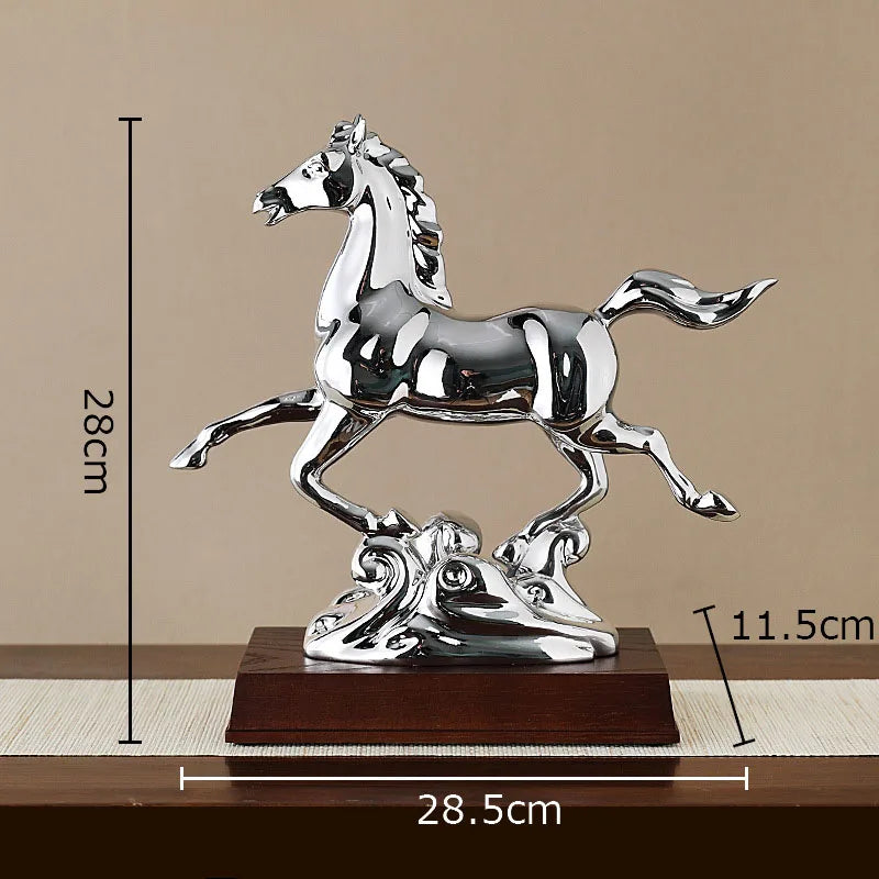 Afralia™ Golden Horse Mascot Resin Statue Artwork for Aesthetic Room Decor