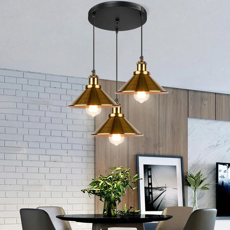 Afralia™ Vintage Industrial Chandelier - Retro Loft 3-Head Pendant Lamp in High-Quality Black Gold Finish