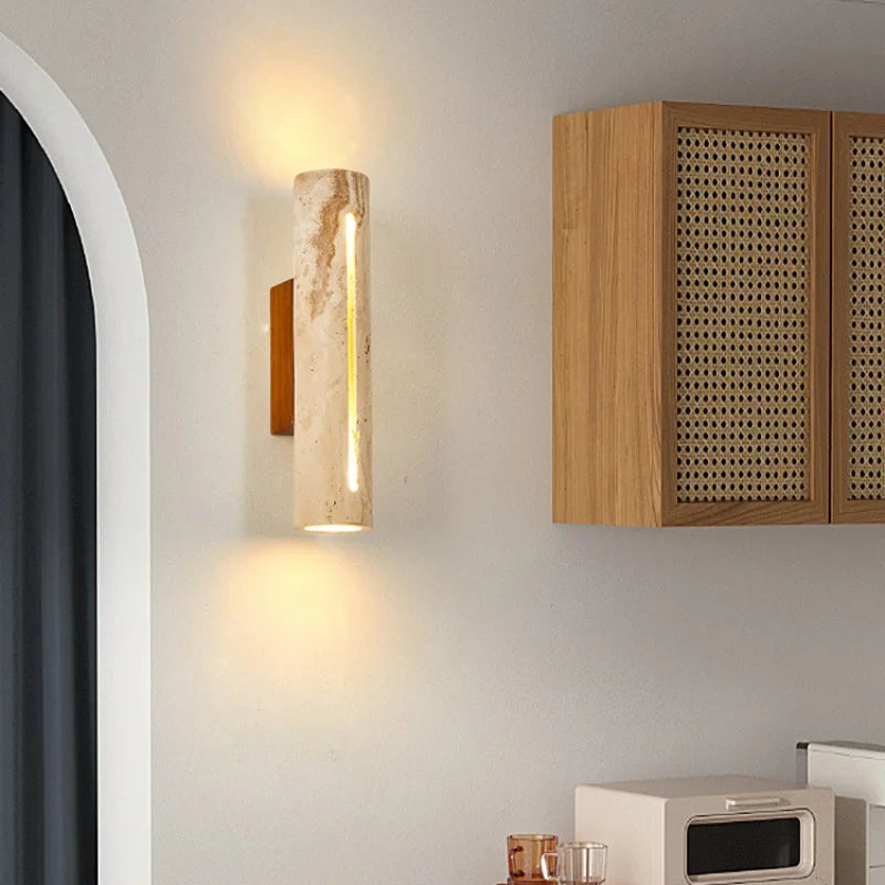 Afralia™ Wood Canopy LED Wall Lights Yellow Travertine Nordic Modern Indoor Sconce Lamp