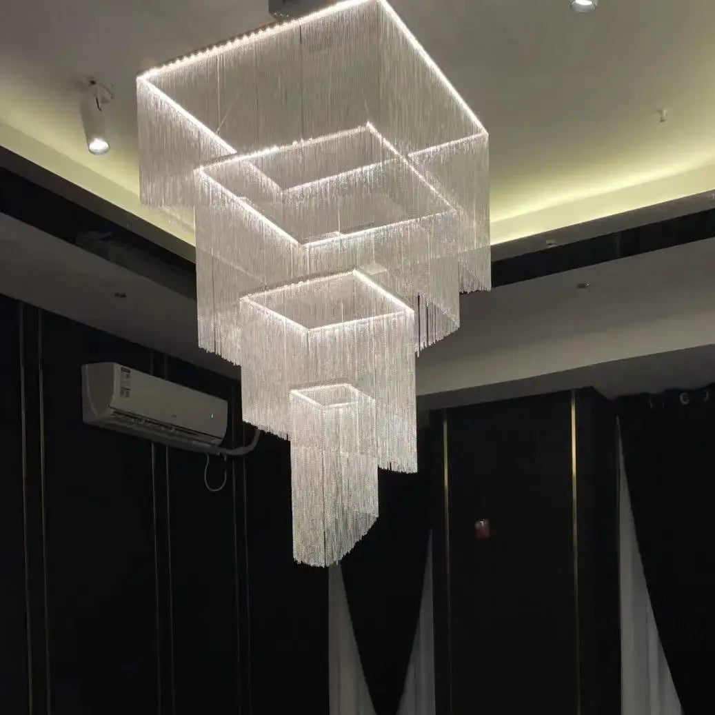 Afralia™ LED Square Chandelier: Modern Luxe Hanging Ceiling Lamp for Living Room & Lobby