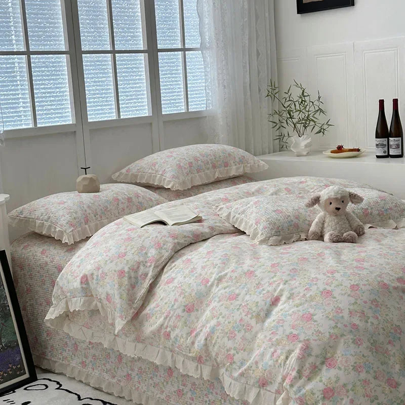 Afralia™ Floral Print Cotton Quilt Cover with Lace | Single Size 200X230Cm