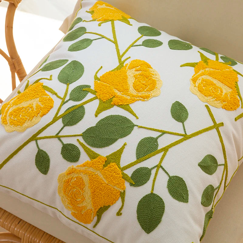 Afralia™ Floral Embroidered Cotton Cushion Cover - 45x45cm