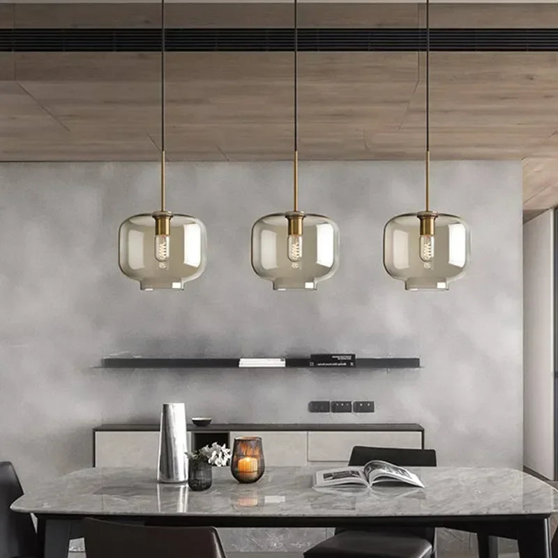 Afralia™ Industrial Glass Pendant Light for Living Room Kitchen Chandeliers