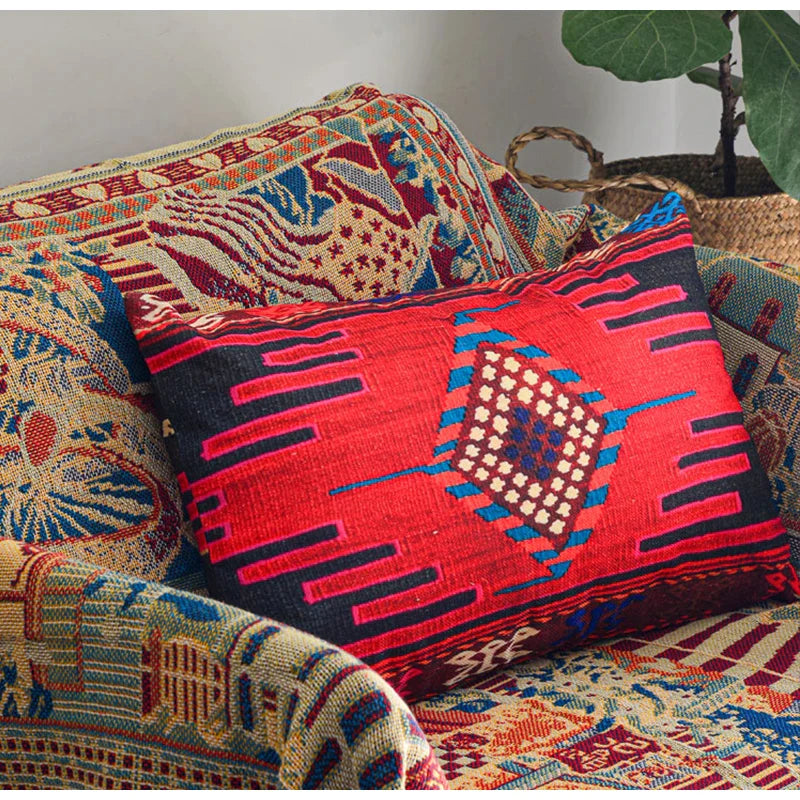 Afralia™ Bohemian Jute Linen Lumbar Pillow Covers Ethnic Decor in Bright Colors