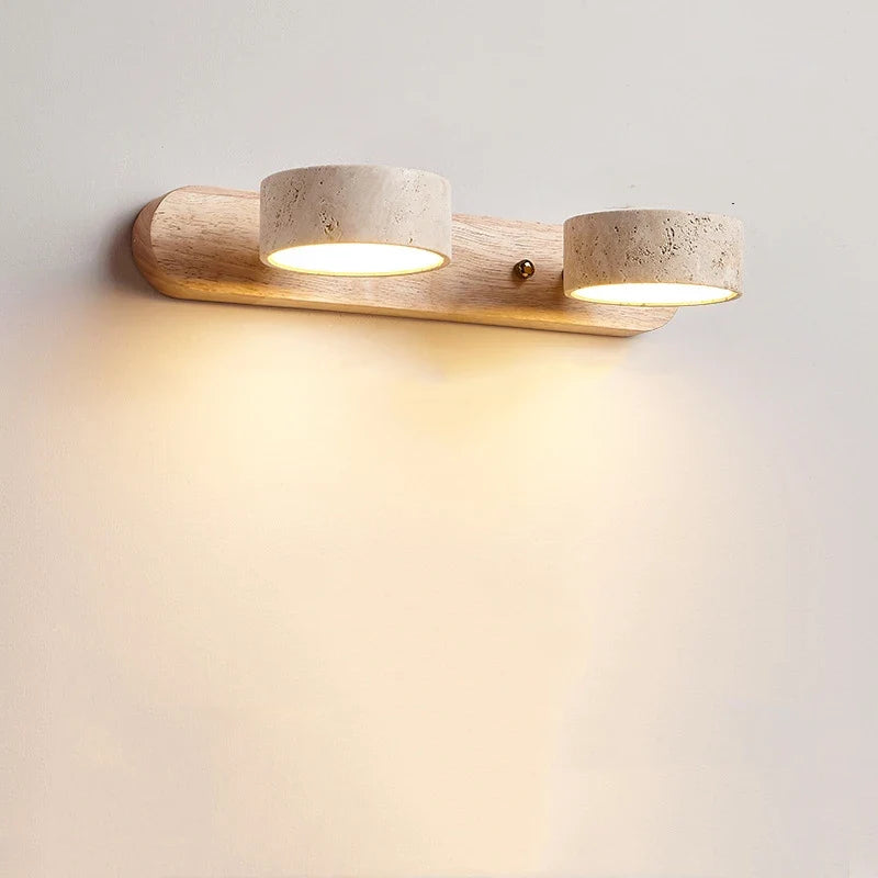 Afralia™ Travertine Wall Sconce Light Wood Rotatable for Bedroom Bedside