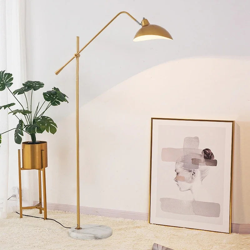 Afralia™ Nordic Gold Marble Base Floor Lamp Adjustable Length Indoor Light