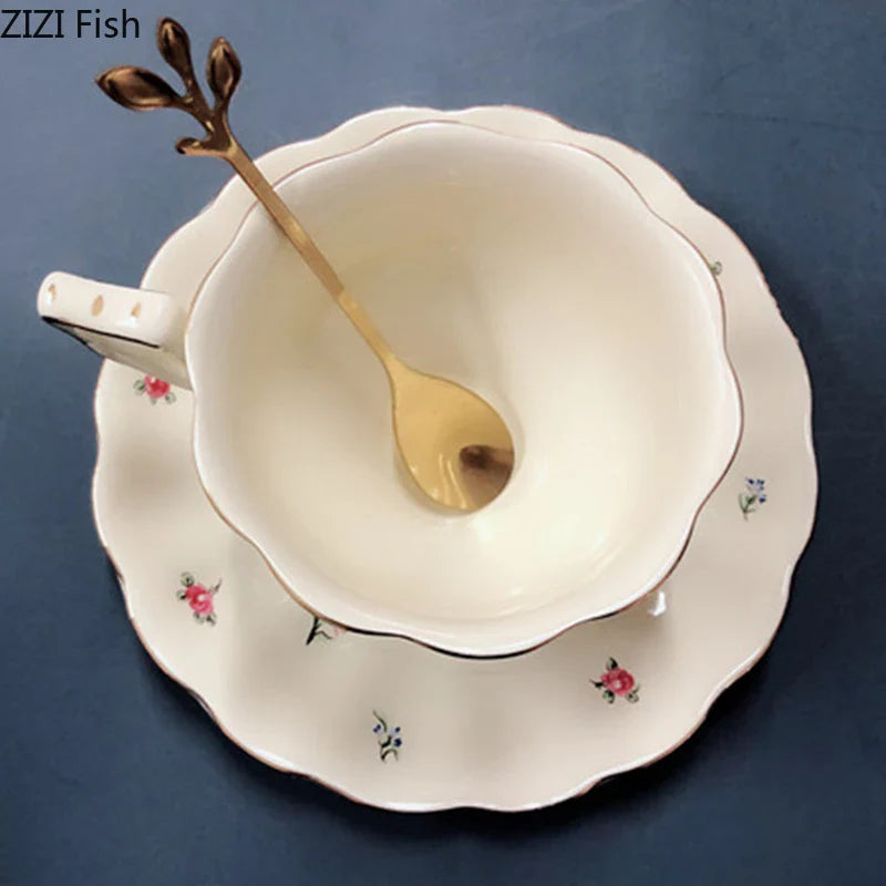 Afralia™ Flower Pattern Ceramic Cup & Saucer Set