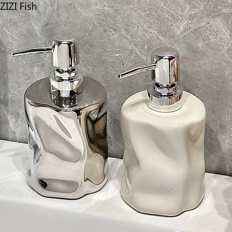 Afralia Wrinkle Ceramic Soap Dispenser Pump Bathroom Lotion Bottle Accessories