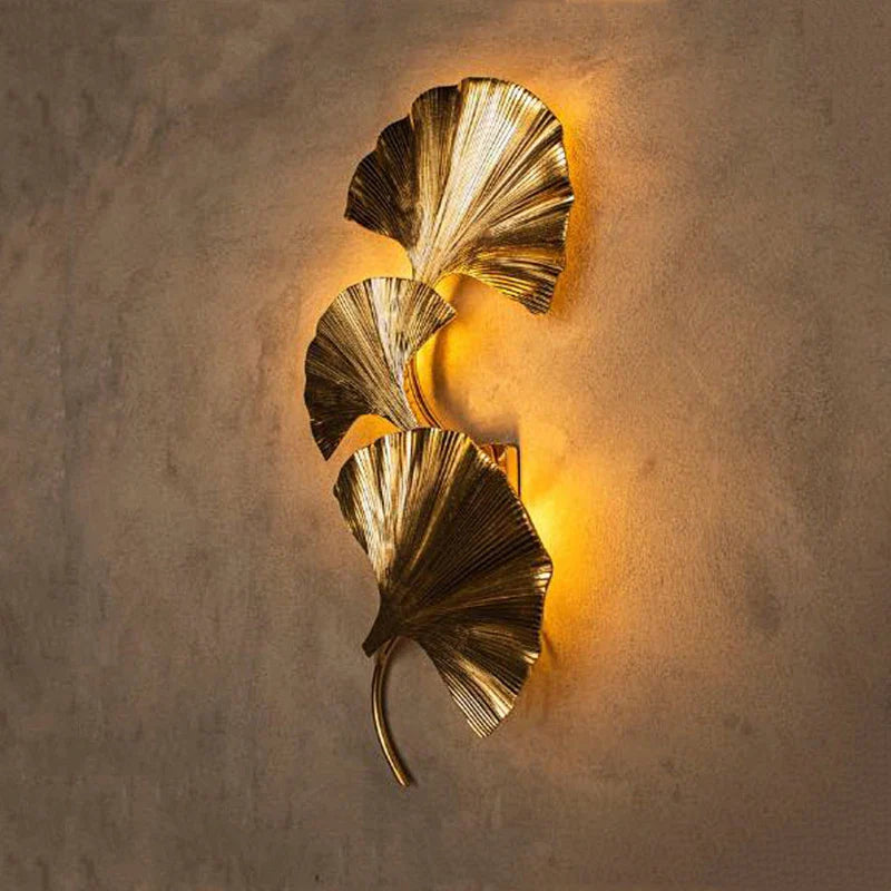 Afralia™ Ginkgo Leaf Gold Wall Lamp for Hotel Bedroom and Corridor