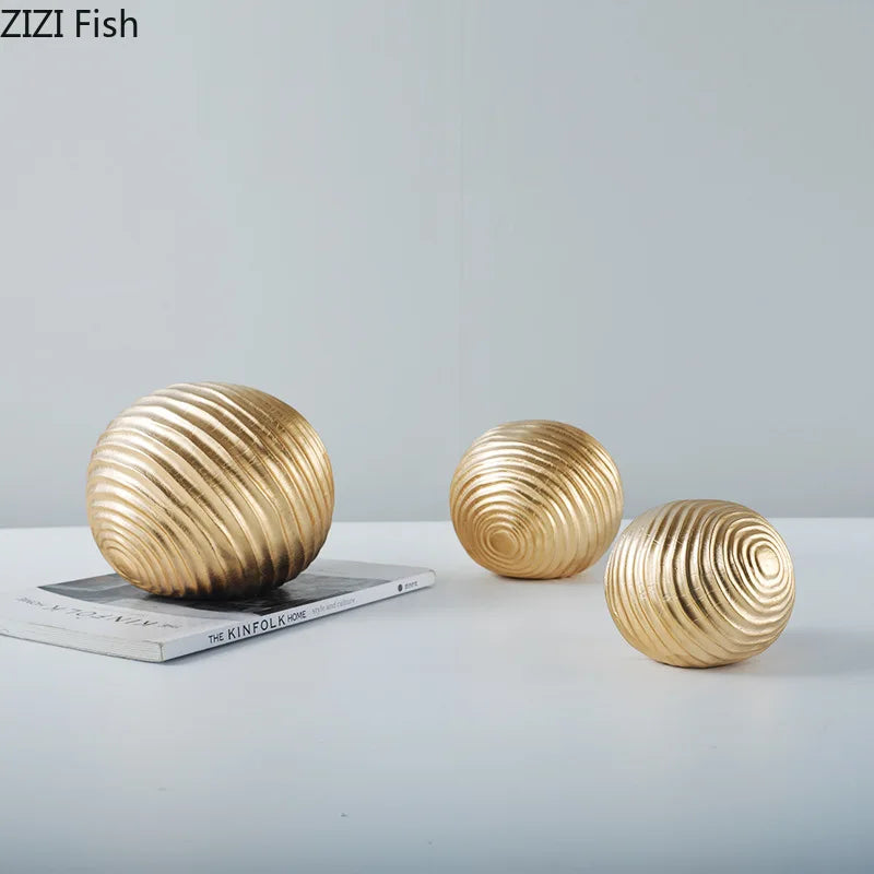 Afralia™ Golden Wave Ball Desk Ornament, Abstract Art Sculpture for Room Aesthetics
