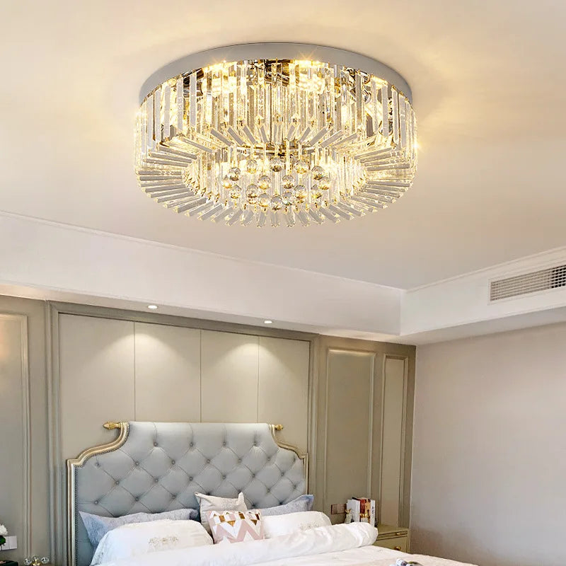 Afralia™ Crystal LED Ceiling Lights Shiny Gold/Chrome Steel E14 Mount Fixtures