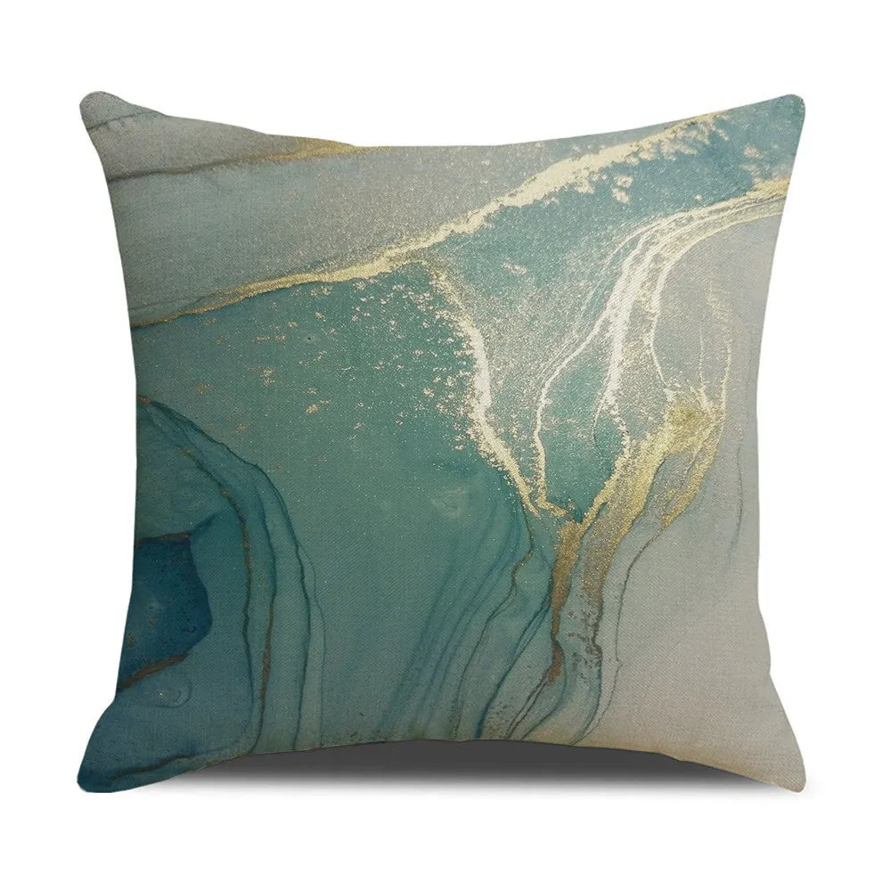 Afralia™ Turquoise and Gold Silver Marble Texture Decorative Throw Pillow Covers