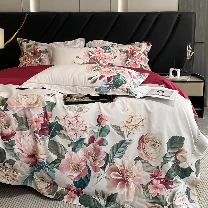 Afralia™ Egyptian Cotton Flower Bedding Set, Luxury 1000TC Duvet Cover, Sheets, Pillowcases