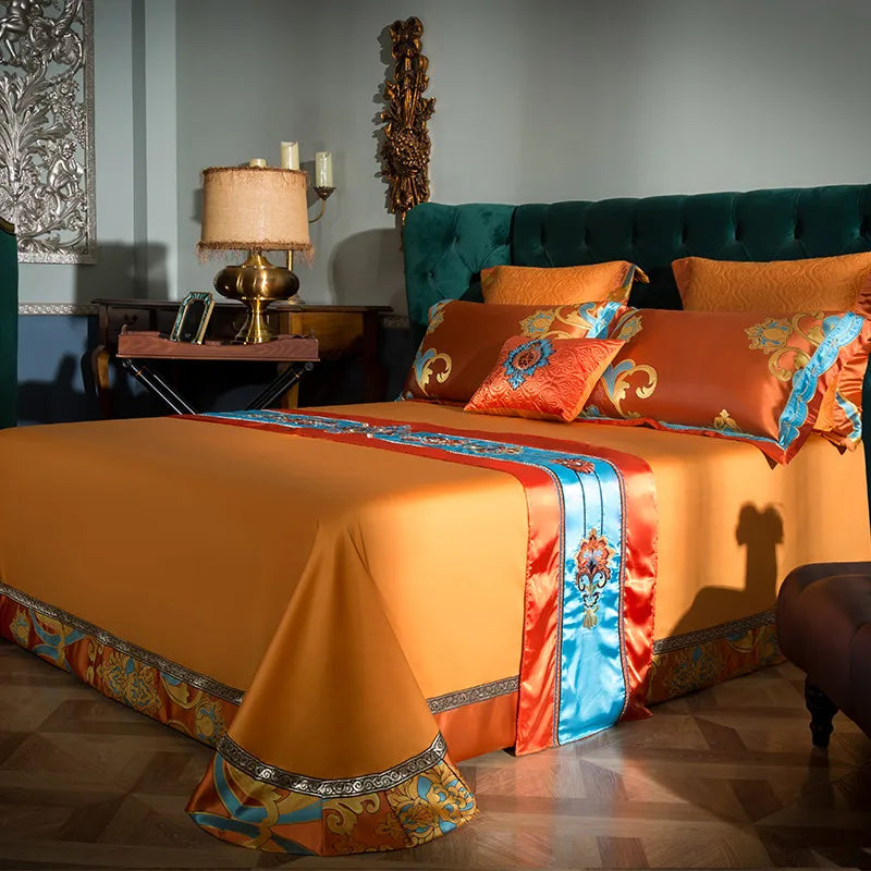 Afralia™ 200S Embroidery Cotton Bedding Set: Queen King Linens with Duvet, Sheet, Pillowcase