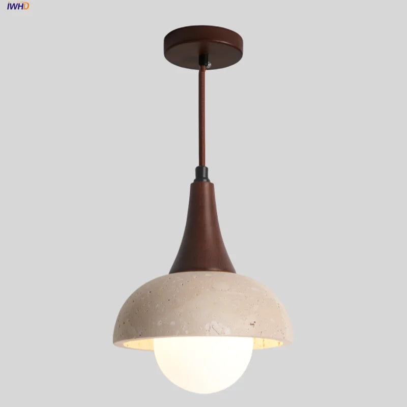 Afralia™ LED Pendant Lamp White Glass Ball Yellow Travertine Hanging Light