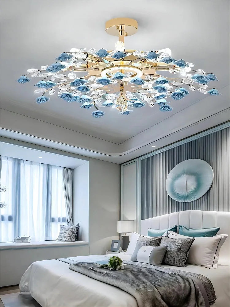 Afralia™ Ceramic Flower Crystal Ceiling Light - Modern Luxe LED Nordic Room Lamp