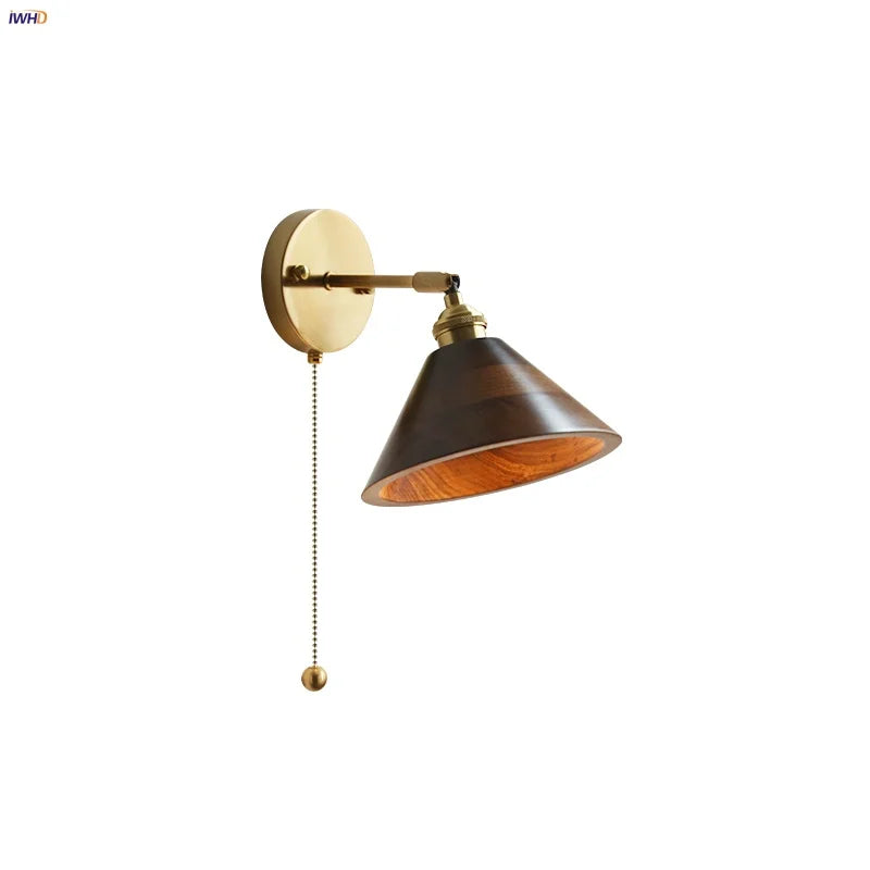 Afralia™ Copper Socket LED Wall Lights Pull Chain Switch Nordic Modern Rotate Bedside Lamp