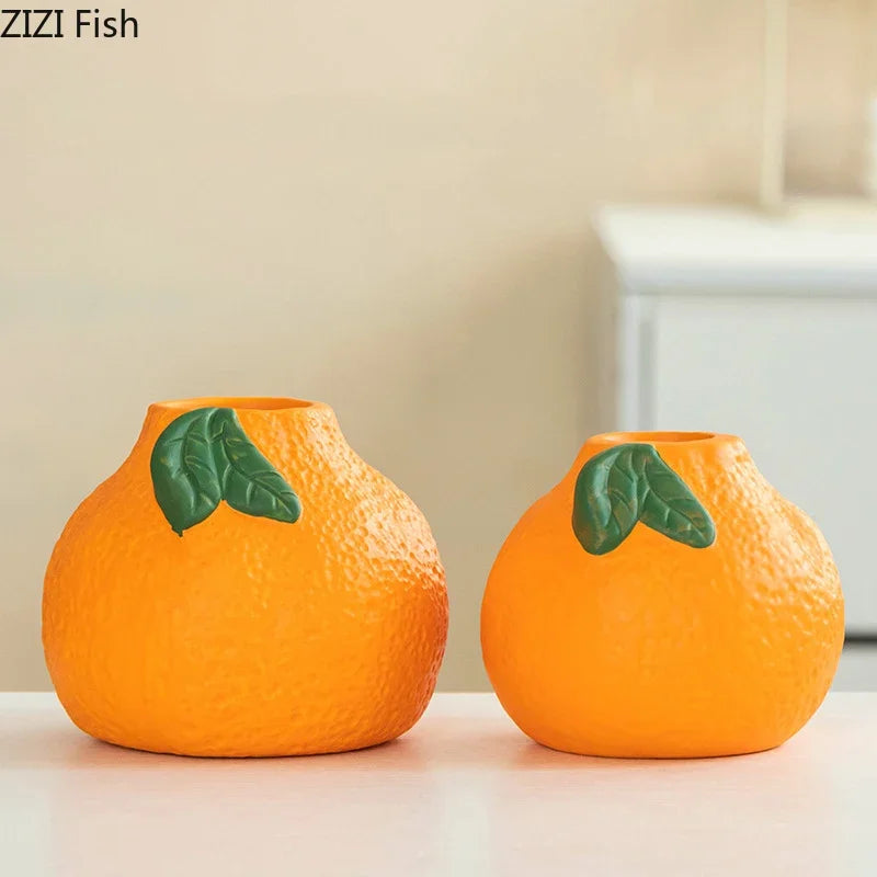 Afralia™ Tangerine Ceramic Vase: Orange Plant Pot Table Decoration, Floral Room Aesthetic Décor