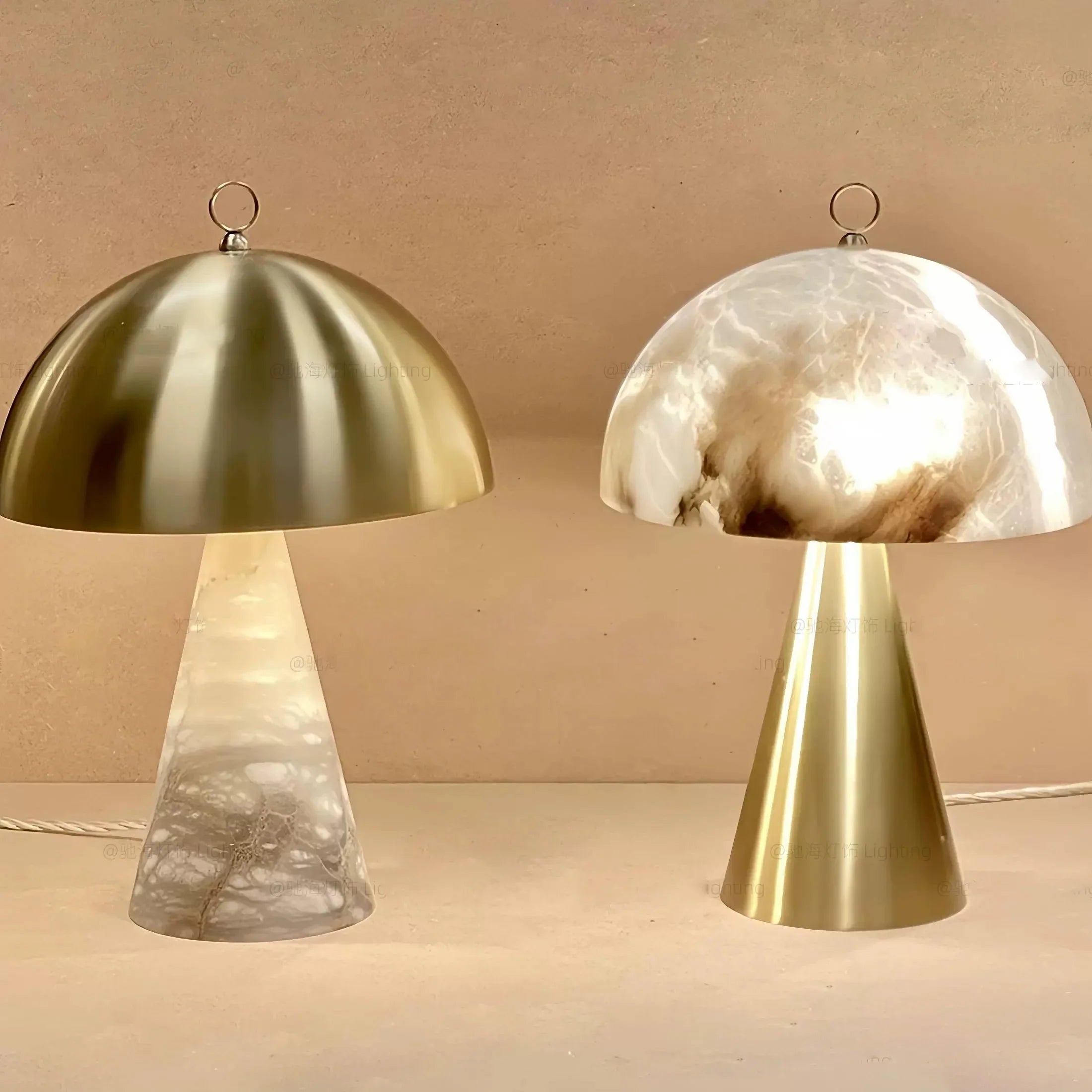 Afralia™ Elegant Natural Marble Table Lamps with Copper Stone Base
